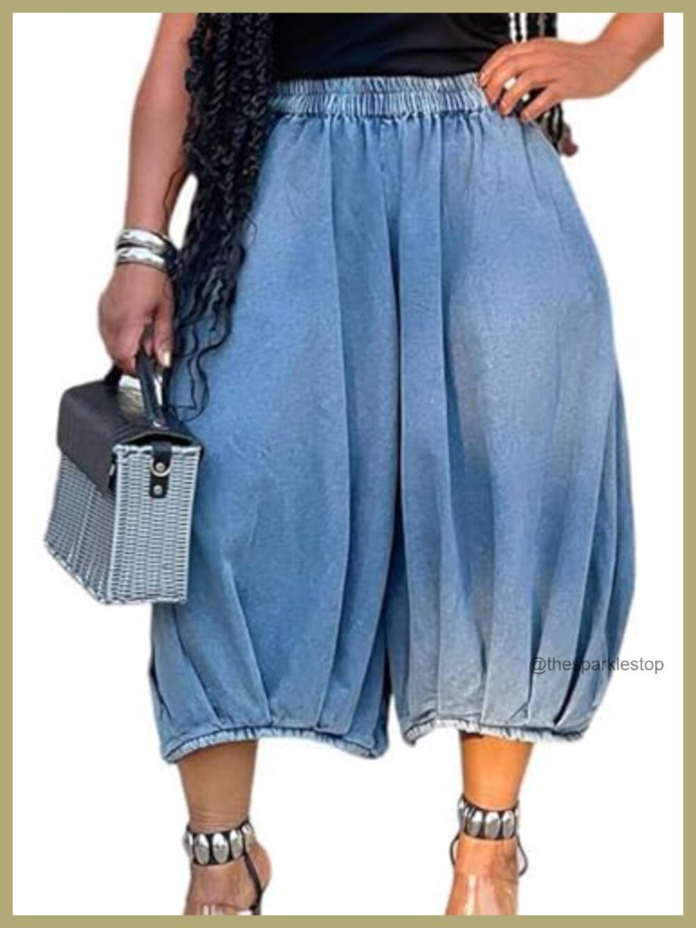 High Waisted Wide Leg Capri Harem Jeans Polyester Spandex Stretch Y2K